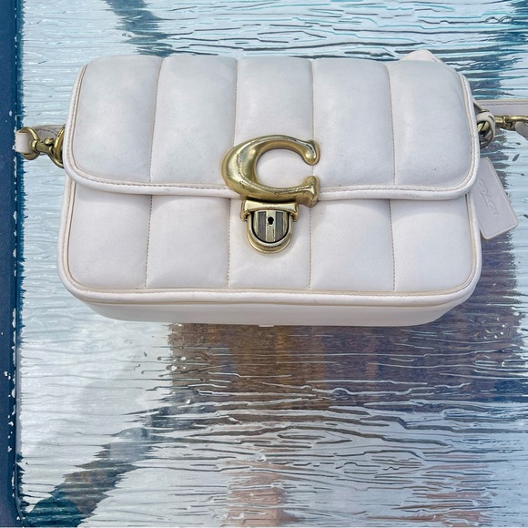 Coach Studio Chalk White Quilted Leather Brass Hardware Shoulder Bag Crossbody - Picture 4 of 15